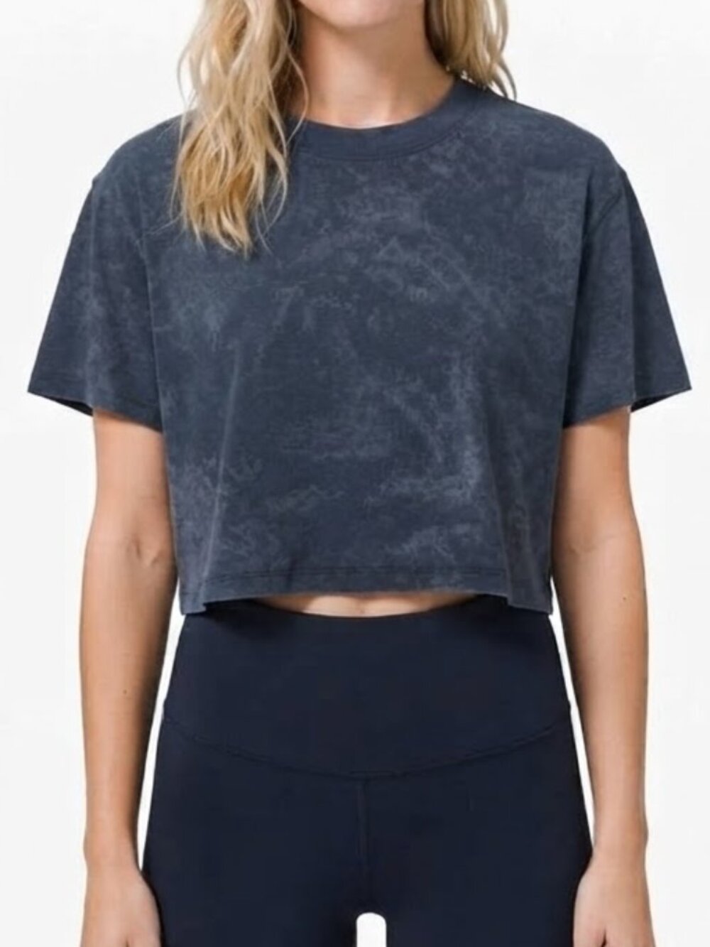 Lululemon - All Yours Crop Tee Cloudy Wash True Navy Blue Tie Dye W3DR5S: Size 6